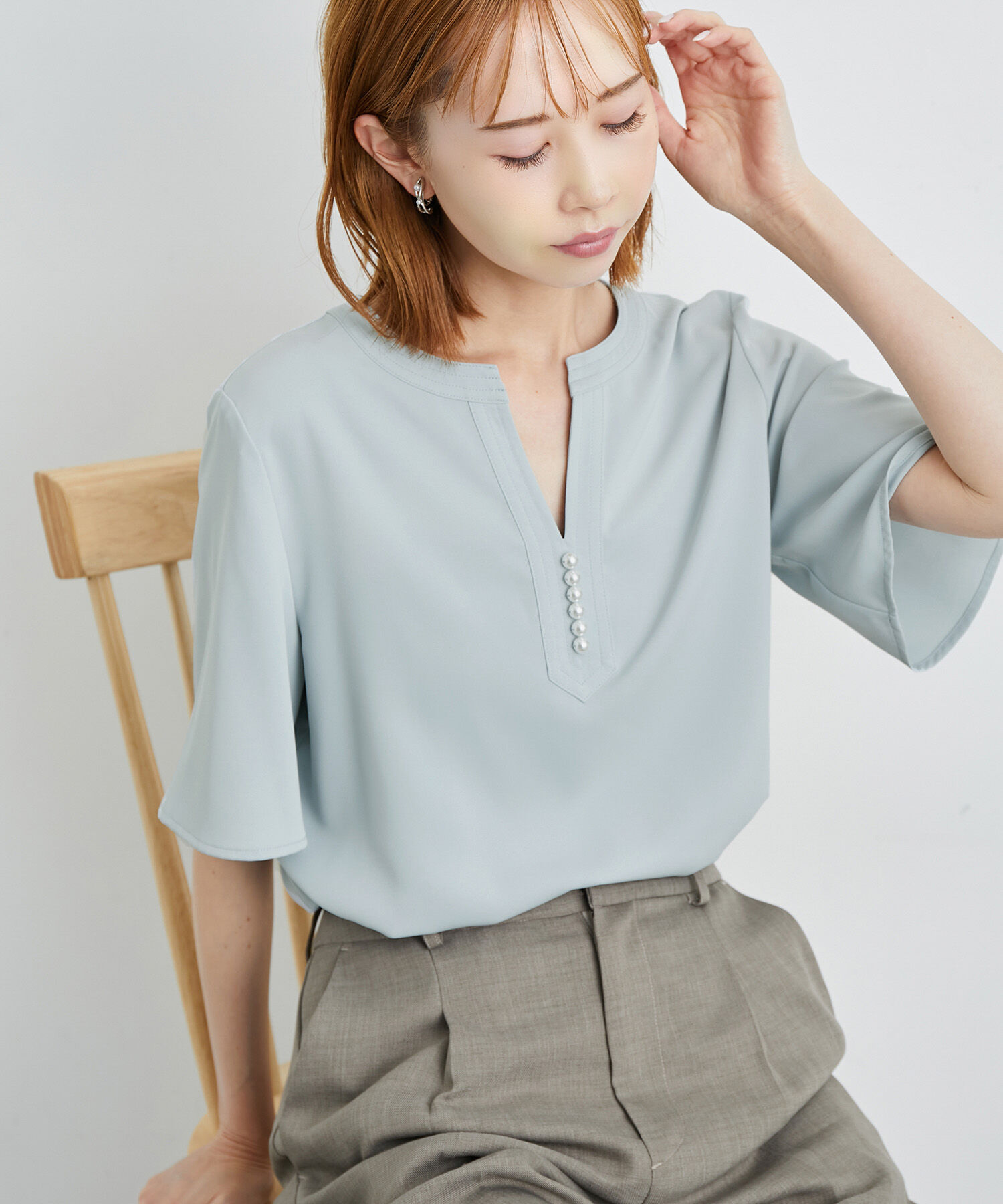 Rope&rsquo;Picnic「白からの解放！多機能ブラウス/キーネックパールハーフブラウス」|シャツ・ブラウス|