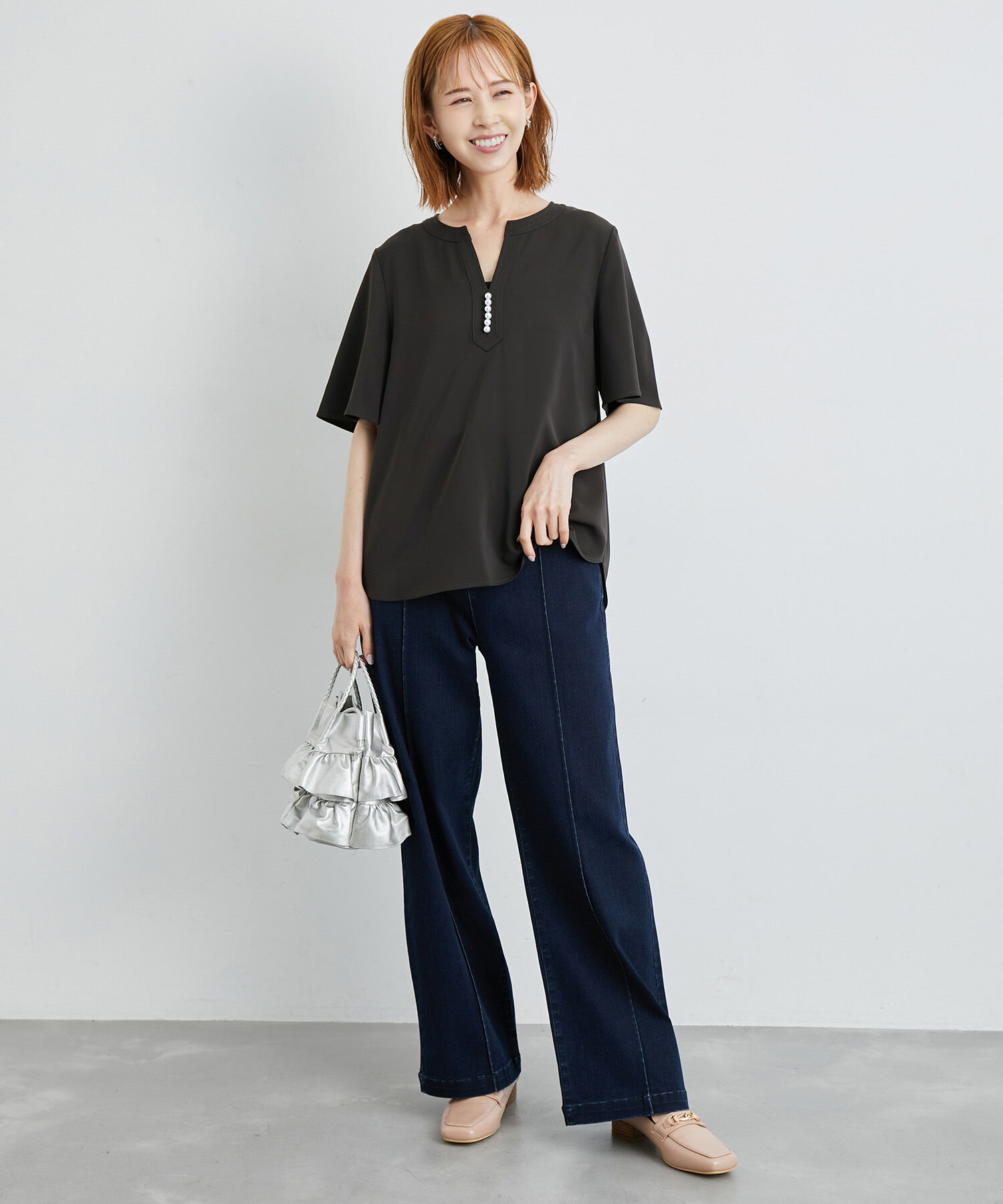 Rope&rsquo;Picnic「白からの解放！多機能ブラウス/キーネックパールハーフブラウス」|シャツ・ブラウス|