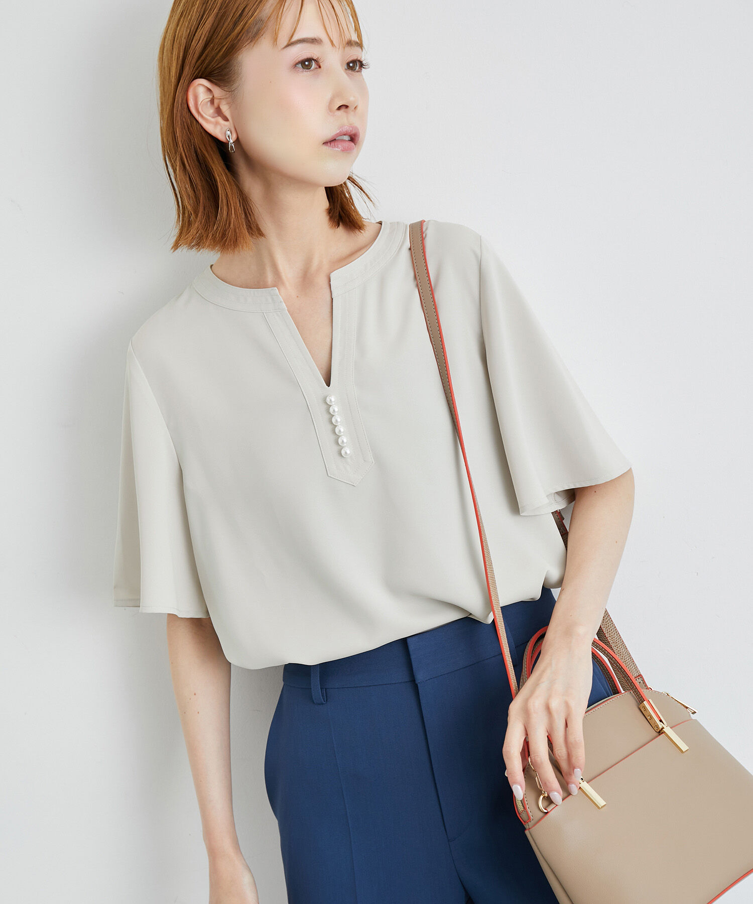 Rope&rsquo;Picnic「白からの解放！多機能ブラウス/キーネックパールハーフブラウス」|シャツ・ブラウス|