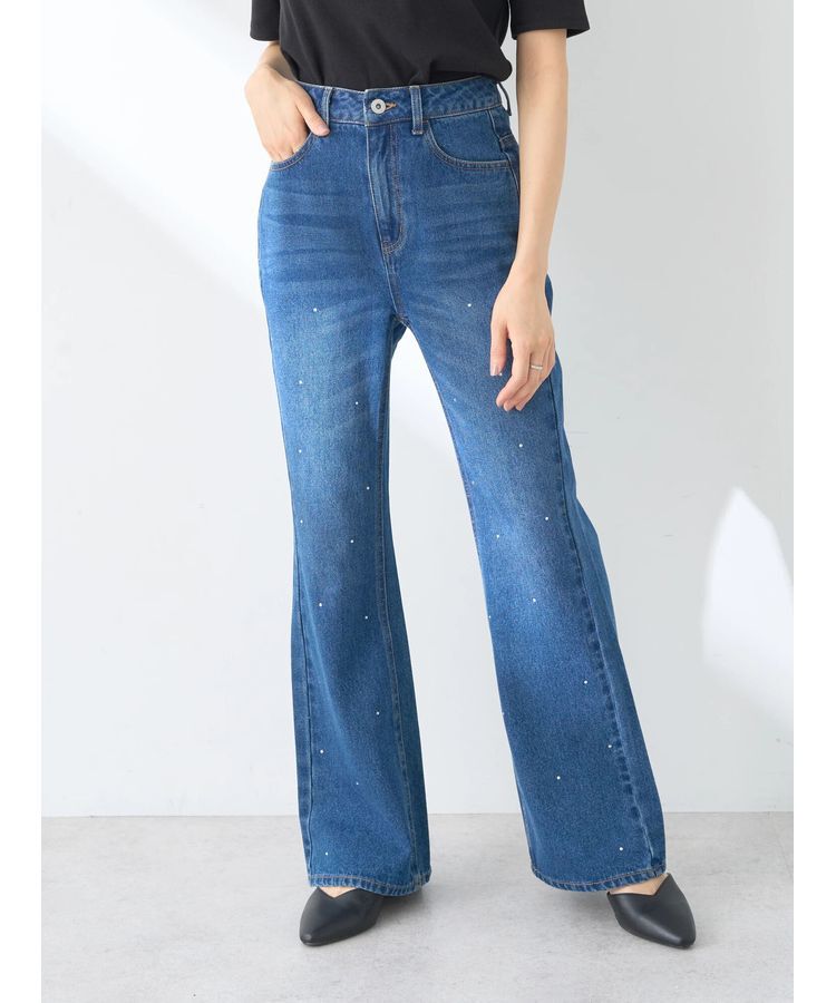 earth music&ecology「ラインストーンフレアーデニムPT」|デニム|