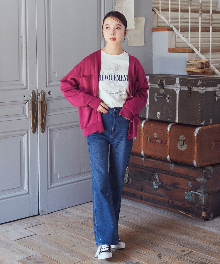 earth music&ecology「ラインストーンフレアーデニムPT」|デニム|