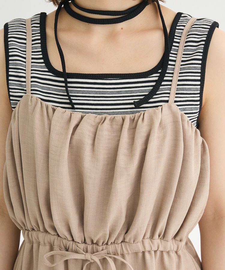 Green Parks「胸元バルーンウエストリボンサロペット」|オールインワン|