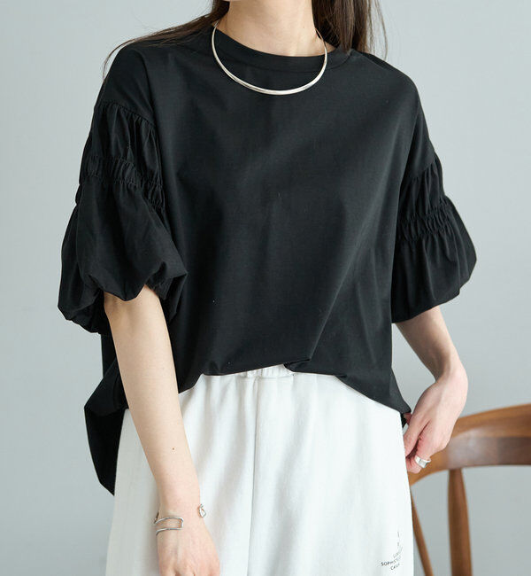  「【Du noir】ドライタッチバルーンスリーブT」|プルオーバー|ブラック
