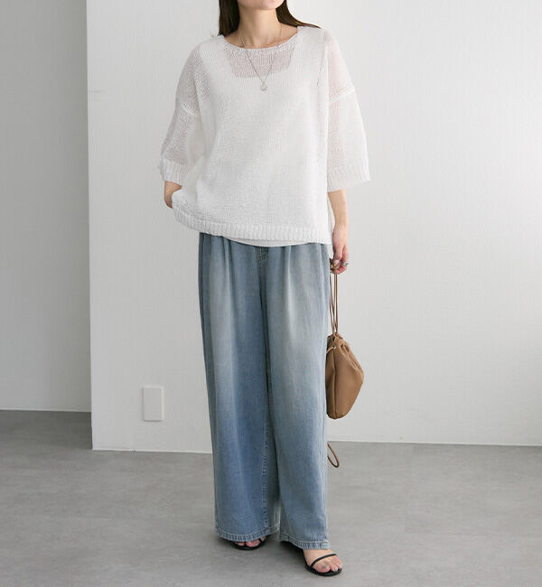  「テープヤーンハーフスリーブニットプルオーバー」|ニット・セーター|