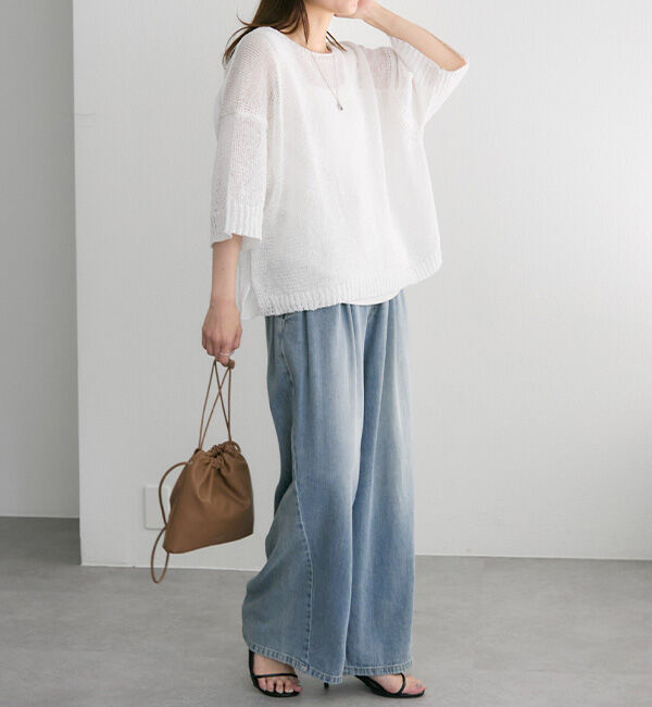  「テープヤーンハーフスリーブニットプルオーバー」|ニット・セーター|