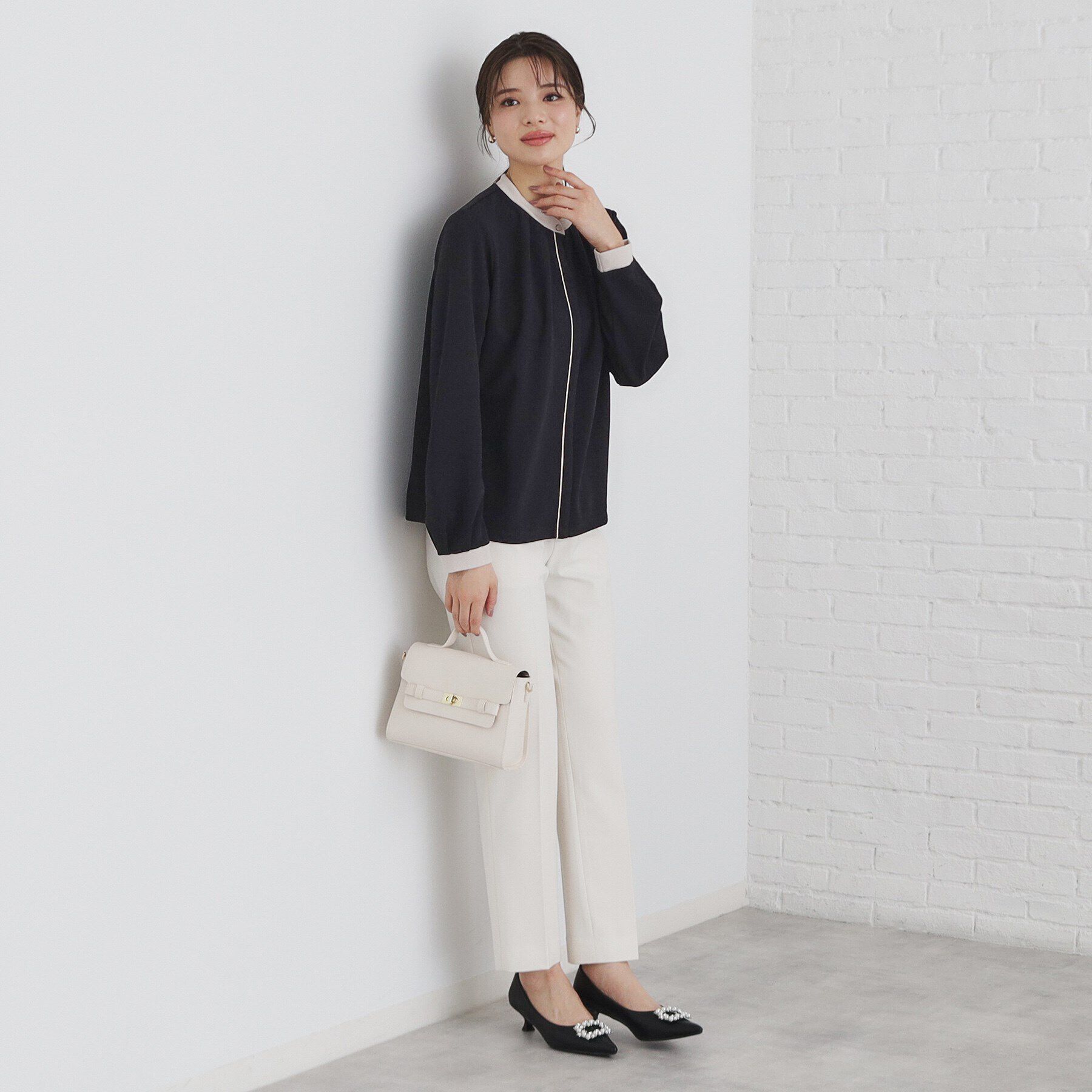 index「バイカラーデザイントップス【洗濯機洗い可】」|Tシャツ・カットソー|