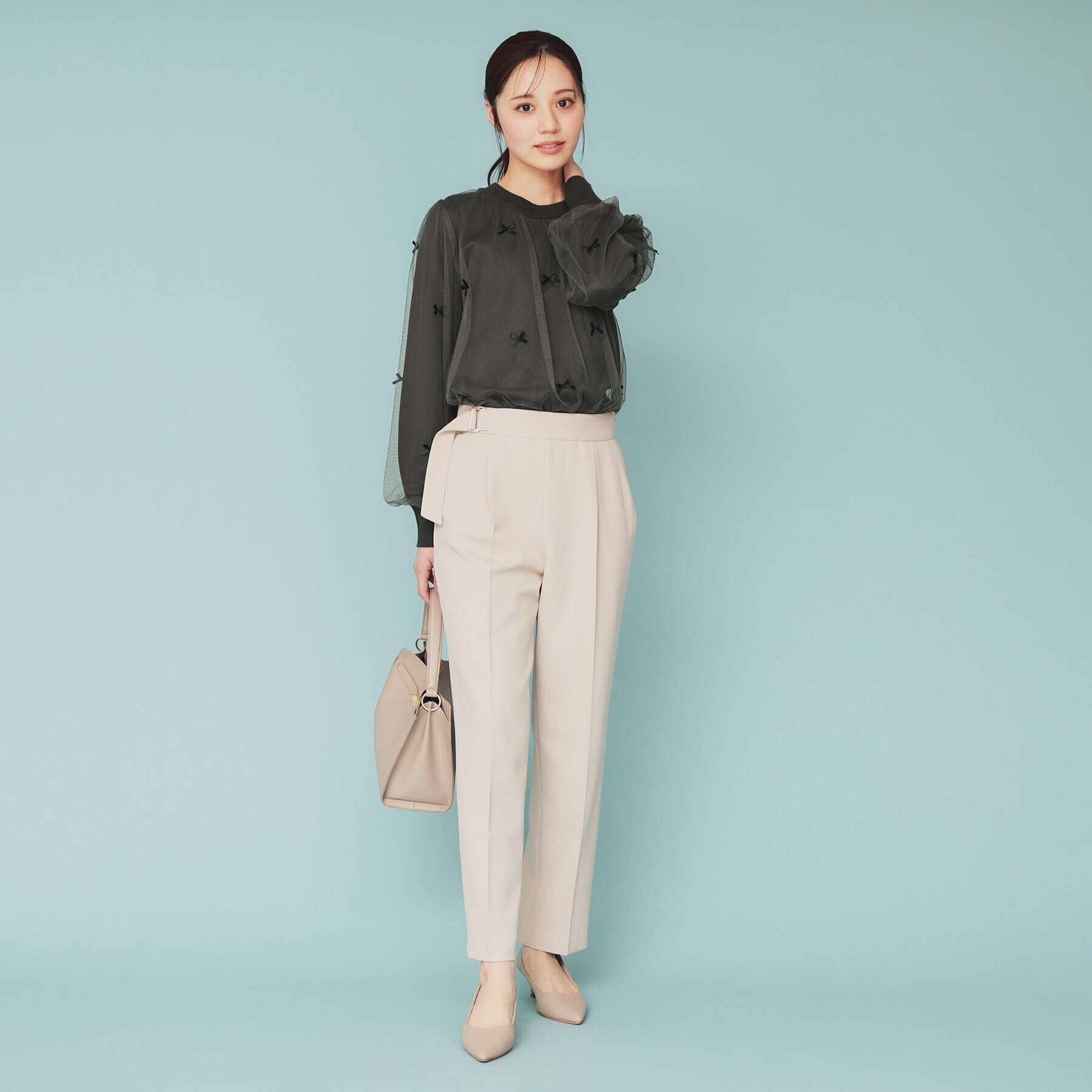 index「チュールレイヤードリボントップス【洗濯機洗い可】」|Tシャツ・カットソー|