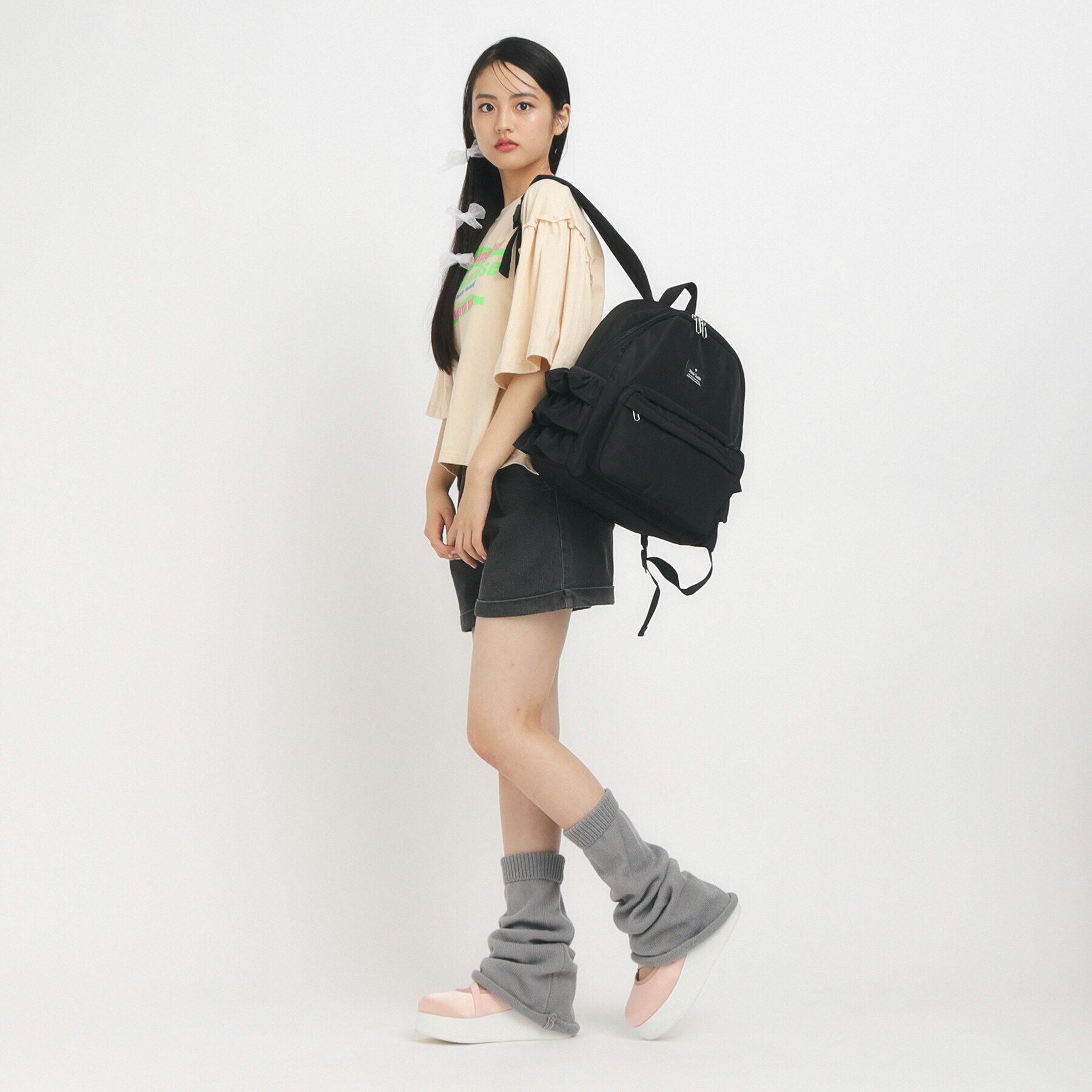 PINK-latte「【容量約15L】フリルリュック」|リュック|