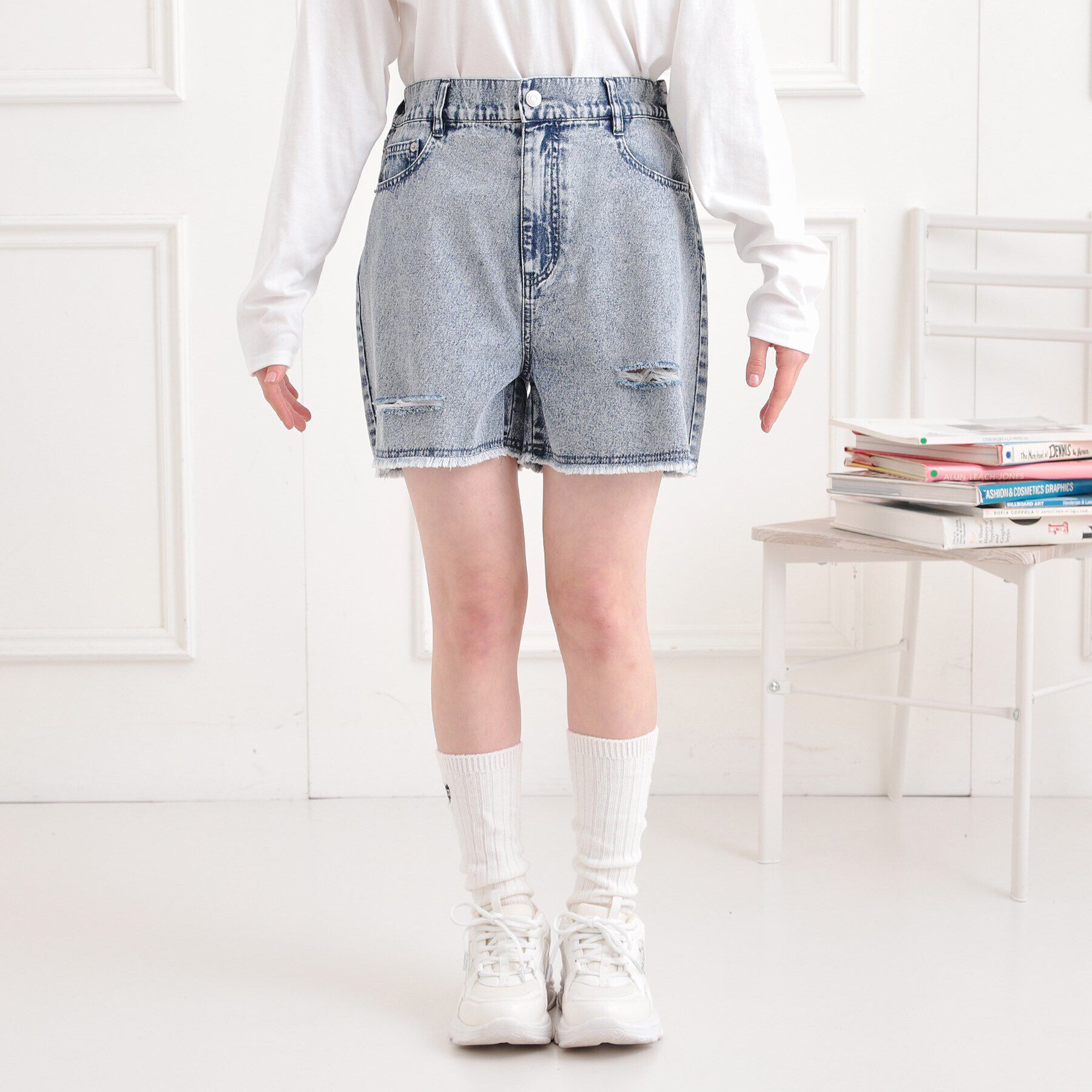 PINK-latte「ダメージショートパンツ」|キュロット|