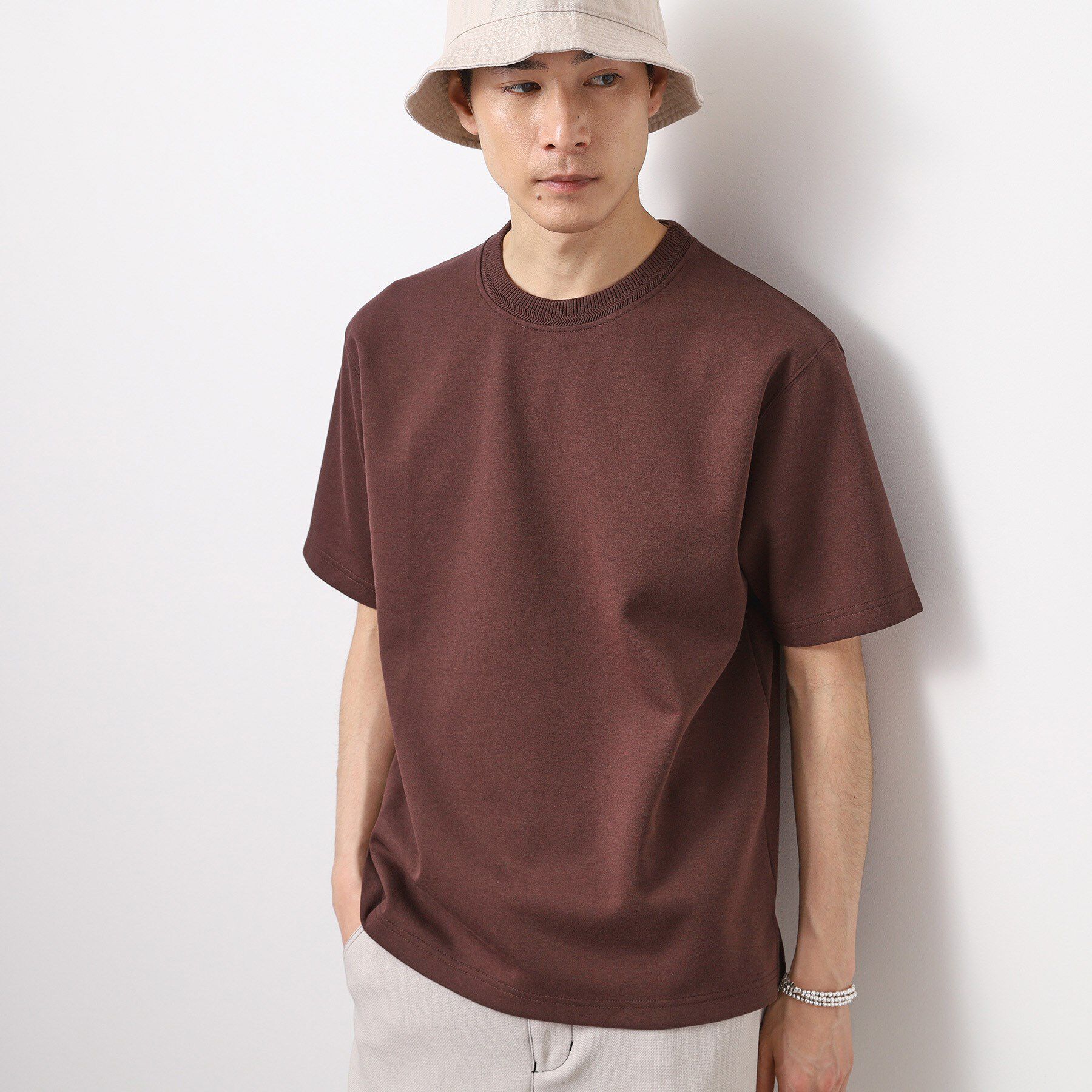 THE SHOP TK「ダブルフェイス半袖Tシャツ　【洗濯機OK】」|Tシャツ・カットソー|ブラウン(044)