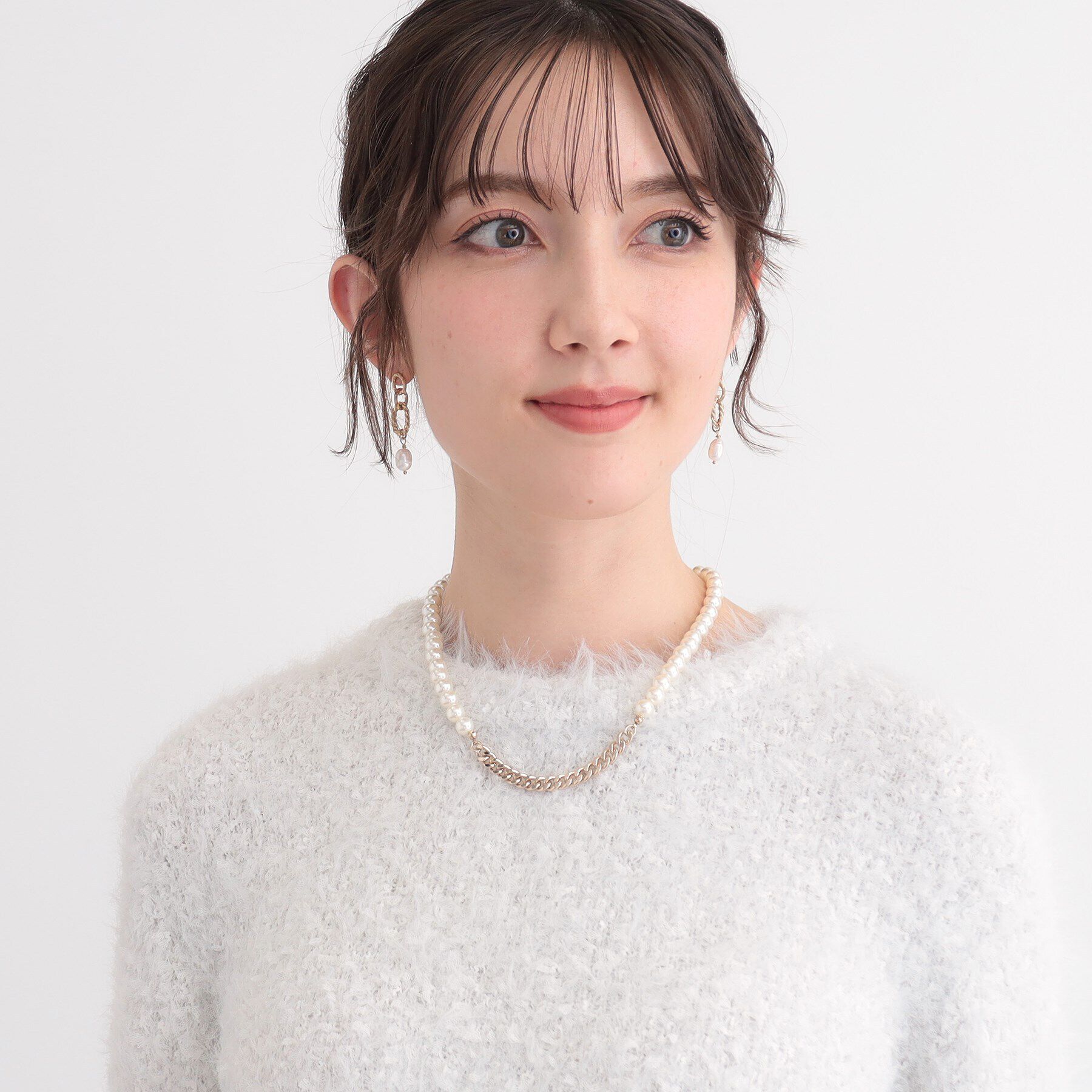 SunaUna「【セレモニーにも！】チェーン＆プラスチックパールショートネックレス」|ネックレス|