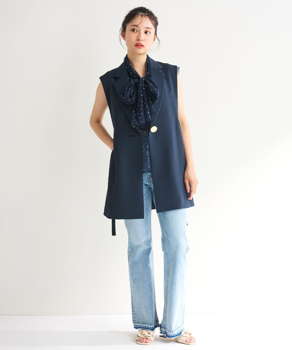 COCO DEAL「デザインボタンサイドリボンジレ」|ベスト・ジレ|