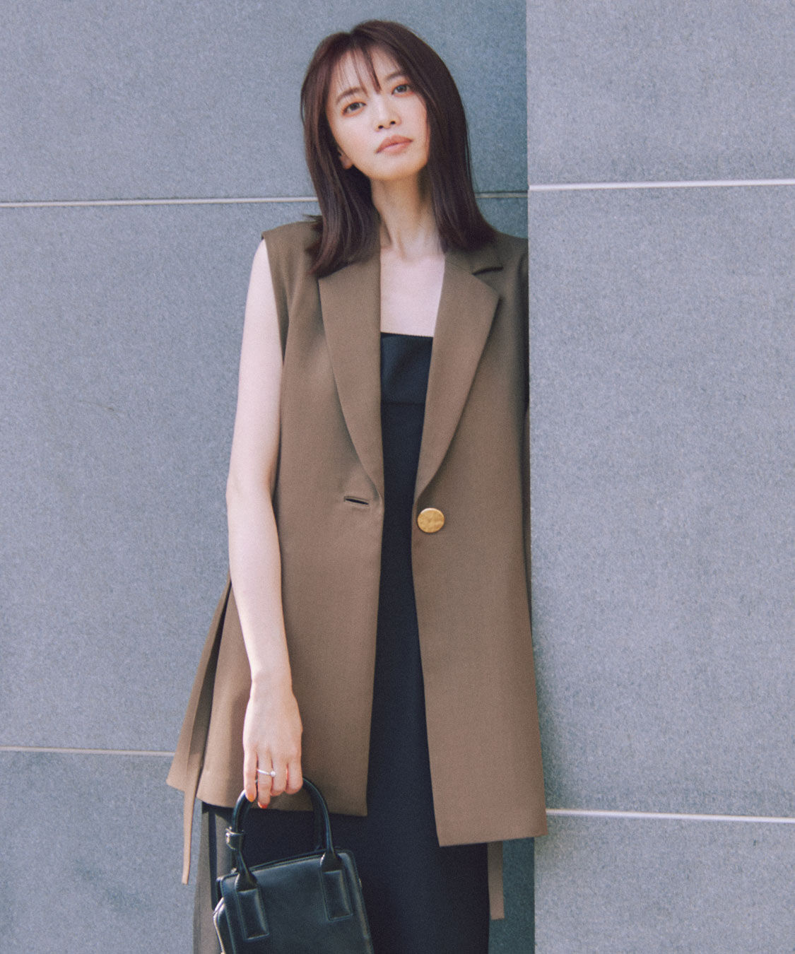 COCO DEAL「デザインボタンサイドリボンジレ」|ベスト・ジレ|カーキブラウン