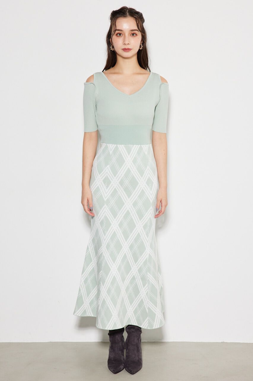 rienda「2WAYランダムチェックグリッターKnit OP」|ワンピース|