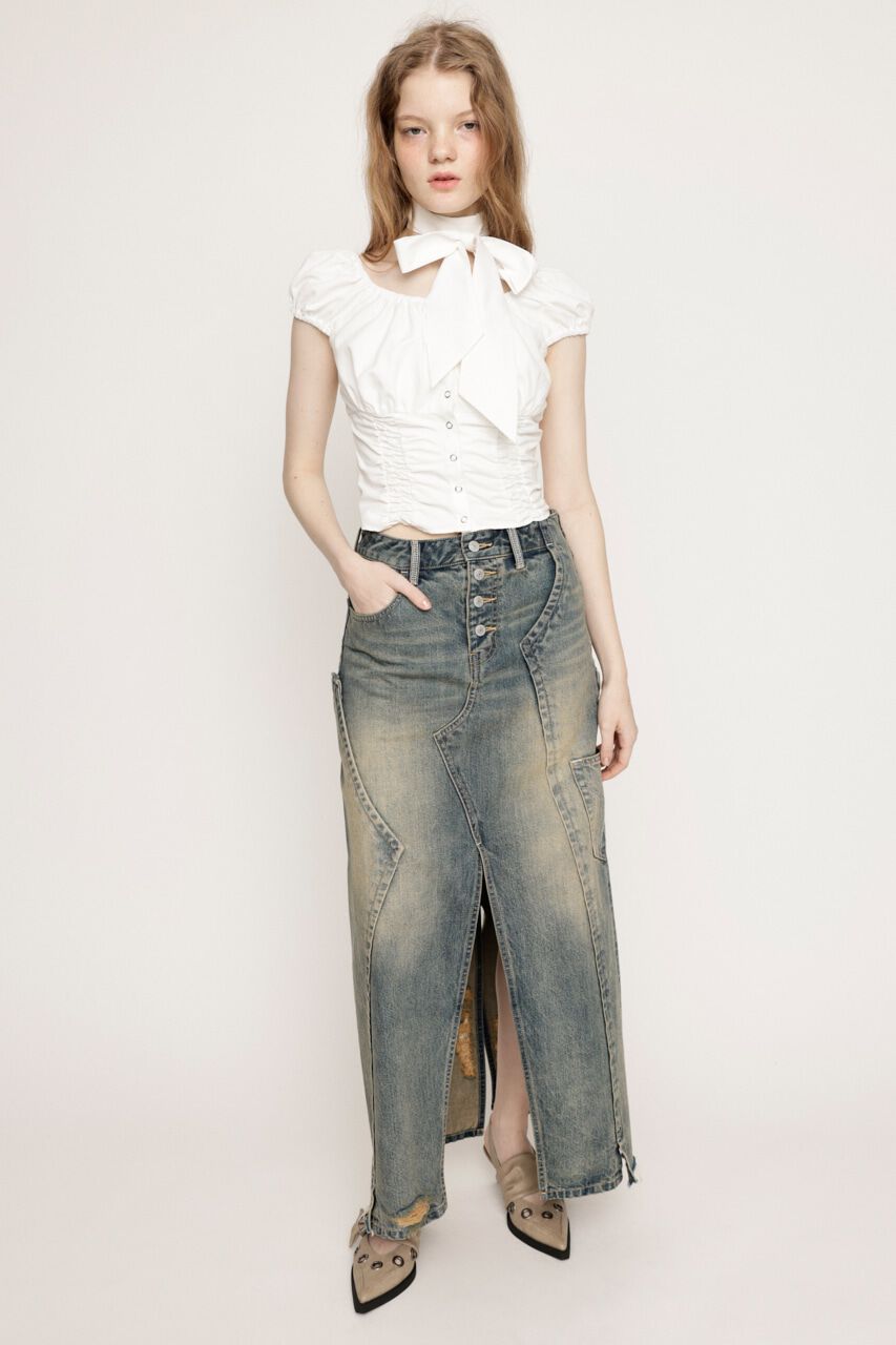 SLY「FRONT BUTTON GATHER TIE トップス」|シャツ・ブラウス|