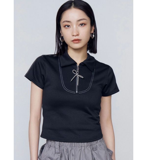 EMODA「リボンカラージップトップ」|Tシャツ・カットソー|ブラック