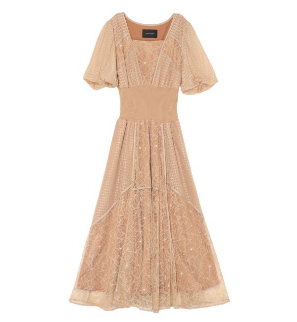 LAGUNAMOON「LADYウエストリブワンピース」|ワンピース|ベージュ