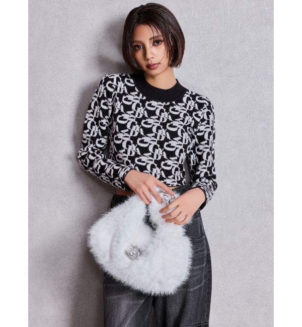 GYDA「GDラインストーンバックルECO FUR BAG」|ハンドバッグ|