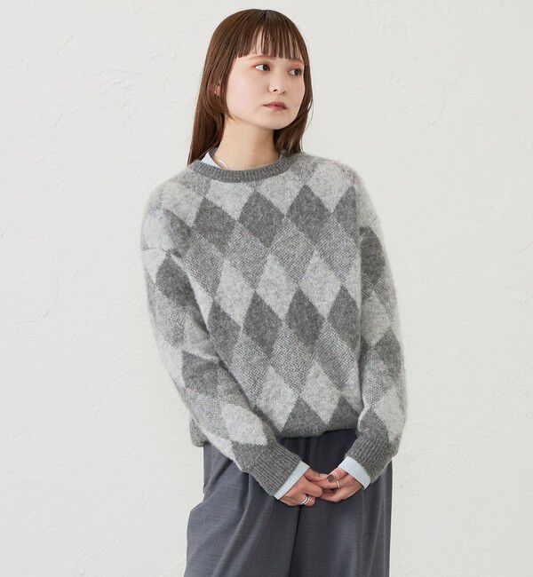 MACKINTOSH PHILOSOPHY「GREY LABEL アーガイルシャギープルオーバー」|ニット・セーター|チャコールグレー