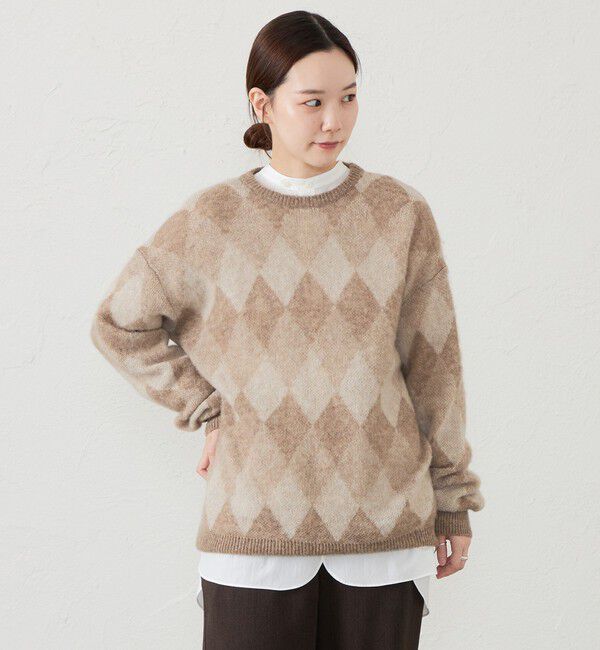MACKINTOSH PHILOSOPHY「GREY LABEL アーガイルシャギープルオーバー」|ニット・セーター|キャメル