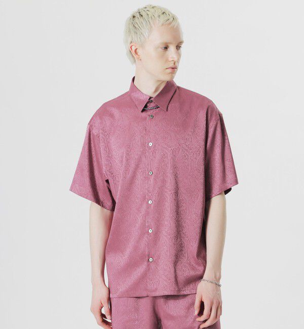  「サテンジャガードショートスリーブシャツ」|シャツ・ブラウス|ピンク