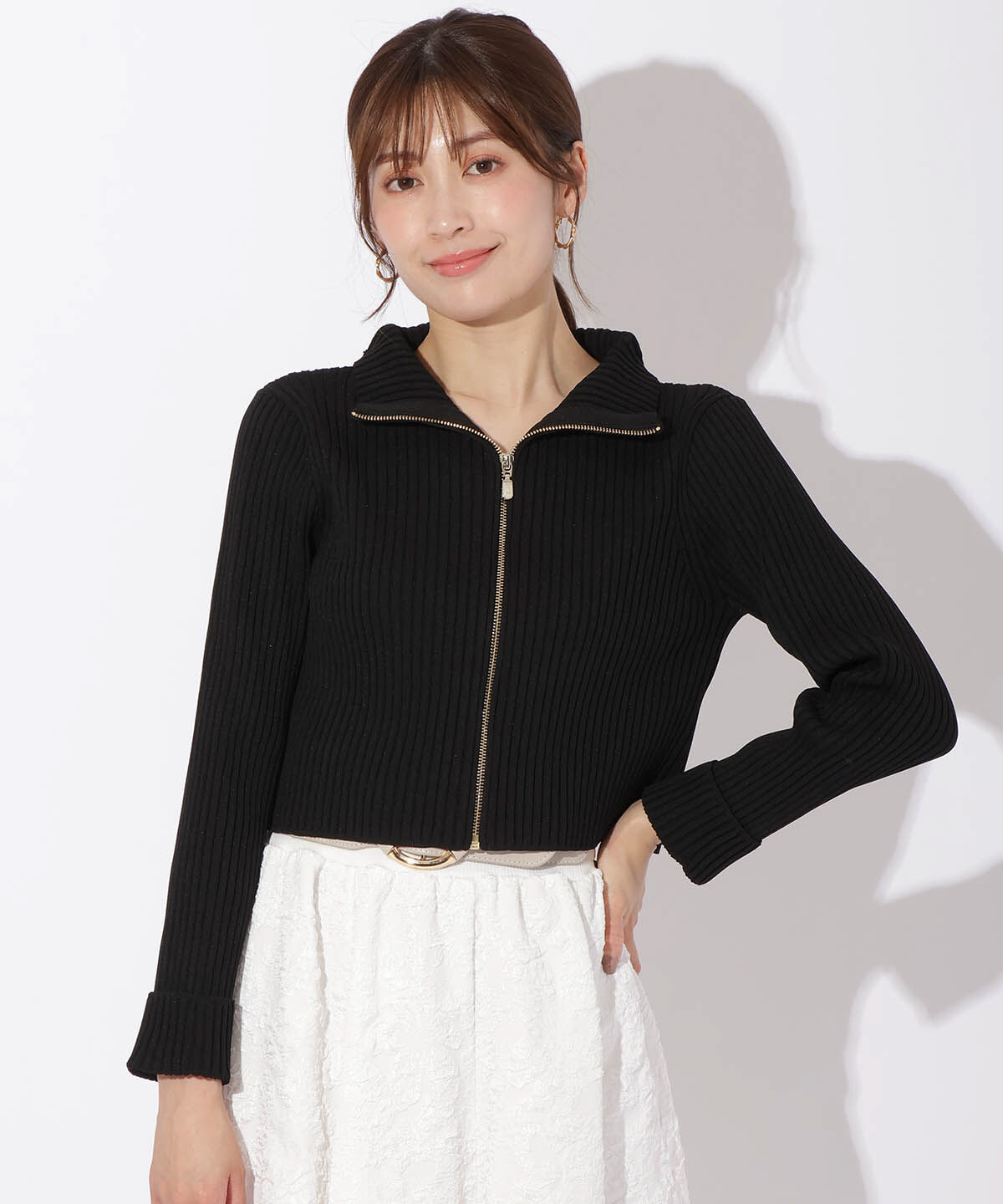 アンドクチュール「リブジッパーカーディガン」|カーディガン|