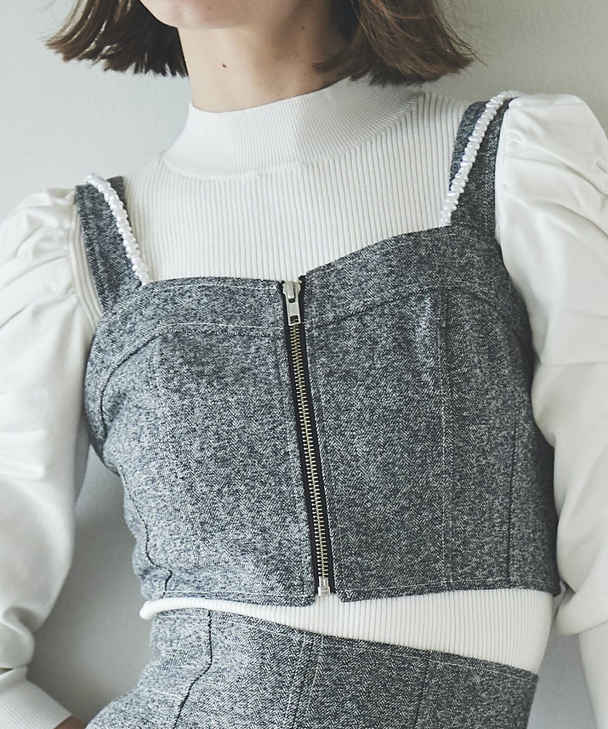 アンドクチュール「ヘリンボーンツイードキャミセットアップ」|ワンピース|