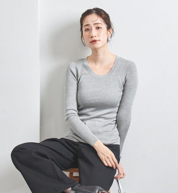 UNITED ARROWS「シルクリブ Uネック ニット」|ニット・セーター|