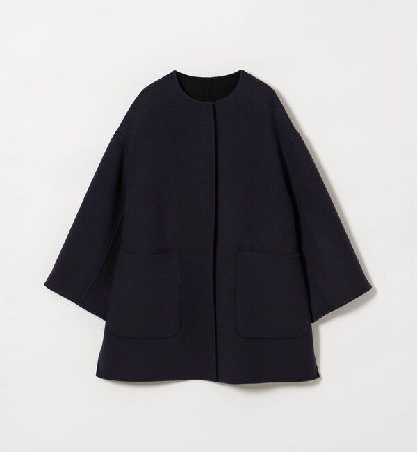 UNITED ARROWS「バイカラー リバー ミドルコート」|ノーカラーコート|