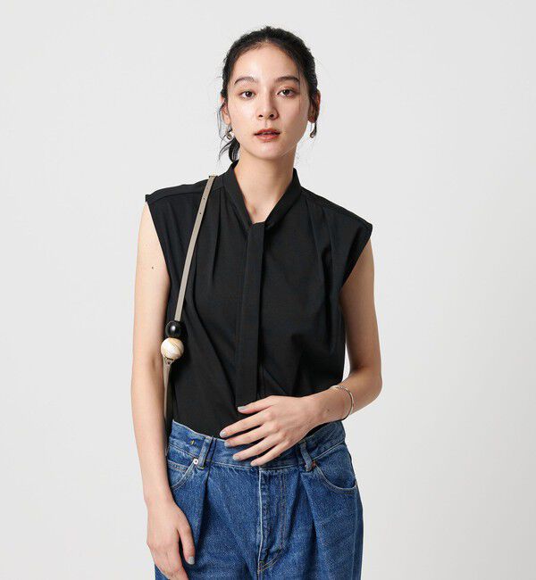 BEAUTY&YOUTH UNITED ARROWS「【WEB限定】ボウタイ スタンドカラーノースリーブTシャツ -汗染み防止-」|Tシャツ・カットソー|BLACK