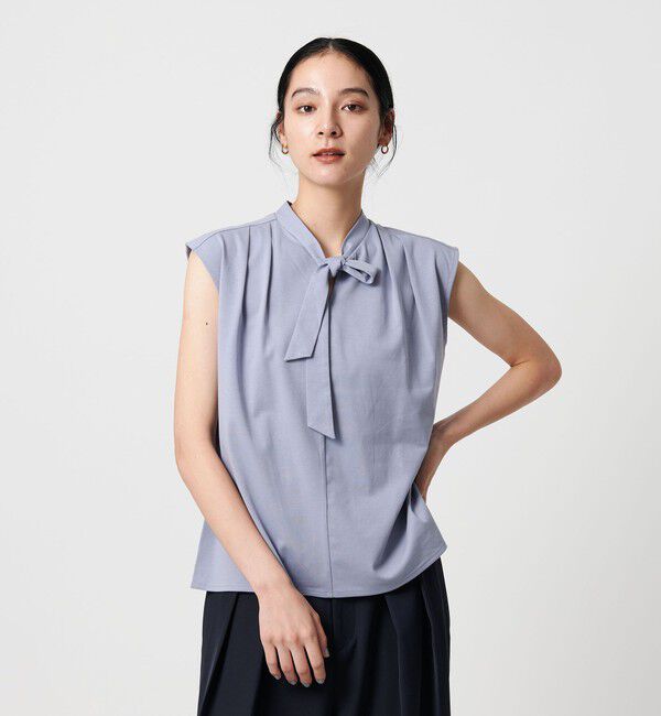 BEAUTY&YOUTH UNITED ARROWS「【WEB限定】ボウタイ スタンドカラーノースリーブTシャツ -汗染み防止-」|Tシャツ・カットソー|LT.BLUE