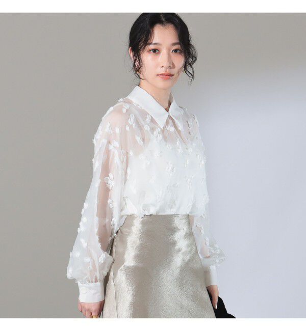 Demi-Luxe BEAMS 「シアーカット ジャガード ブラウス」|シャツ・ブラウス|WHITE