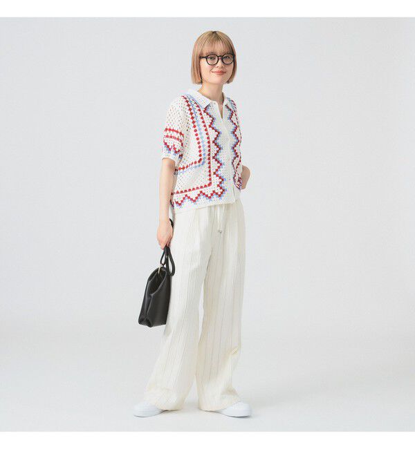 Ray BEAMS 「ストライプ ジャカード ワイド パンツ」|チノ|