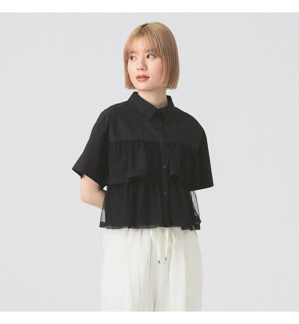 Ray BEAMS 「シアー ティアード クロップド シャツ」|シャツ・ブラウス|BLACK