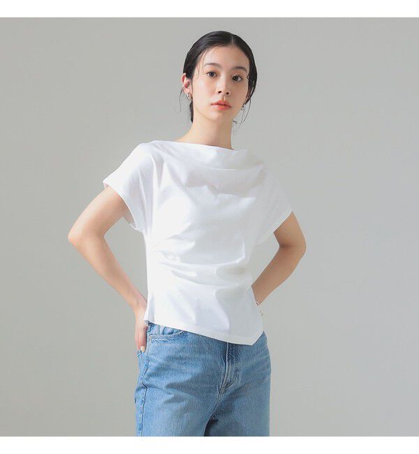 Demi-Luxe BEAMS 「アシンメトリーヘム ハーフスリーブ プルオーバー」|Tシャツ・カットソー|WHITE