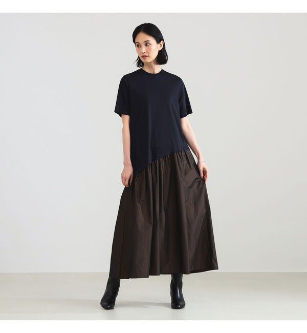 Demi-Luxe BEAMS 「タフタ コンビ ワンピース」|ワンピース|NAVY&times;BROWN