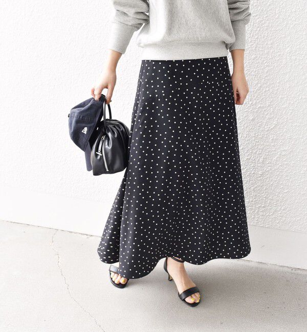SHIPS for women「*〈手洗い可能〉ドット / 花柄 切替 セミフレア スカート ◇」|スカート|ブラック