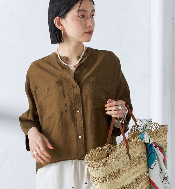 SHIPS for women「〈手洗い可能〉シルク混 シアー 羽織 シャツ」|シャツ・ブラウス|カーキ