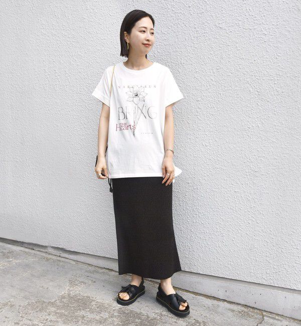 SHIPS for women「【WEB限定】〈手洗い可能〉フラワー 箔 プリント ロゴ TEE」|Tシャツ・カットソー|