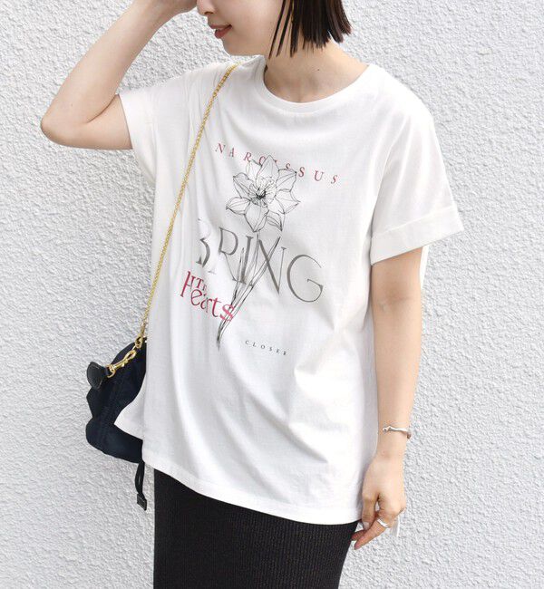 SHIPS for women「【WEB限定】〈手洗い可能〉フラワー 箔 プリント ロゴ TEE」|Tシャツ・カットソー|