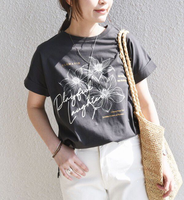 SHIPS for women「【WEB限定】〈手洗い可能〉フラワー 箔 プリント ロゴ TEE」|Tシャツ・カットソー|