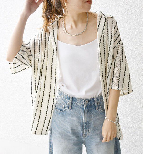 SHIPS any「SHIPS any: マルチパターン オープンカラー メッシュ シアー シャツ◇」|シャツ・ブラウス|ホワイト系