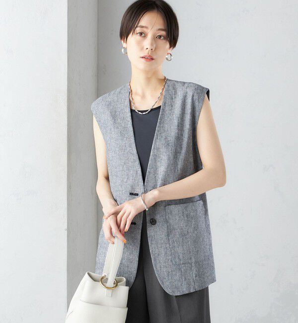 SHIPS for women「〈手洗い可能〉コットン リネン ノーカラー ジレ」|ベスト・ジレ|