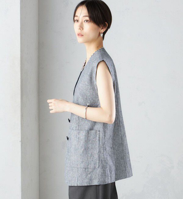 SHIPS for women「〈手洗い可能〉コットン リネン ノーカラー ジレ」|ベスト・ジレ|