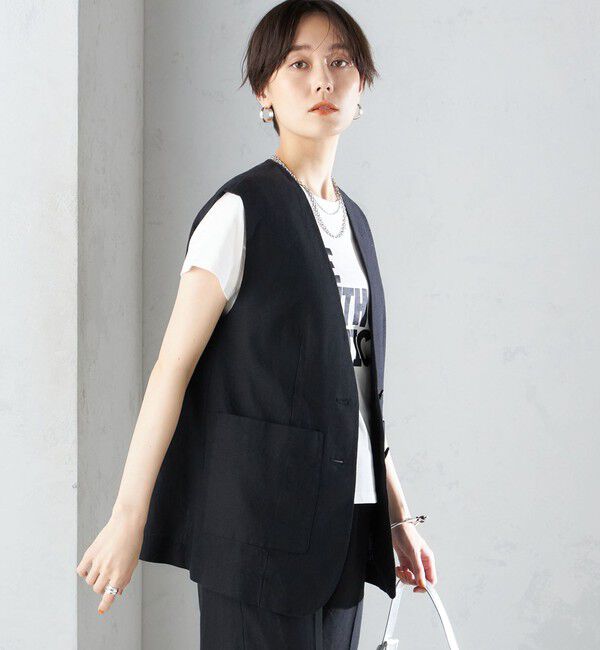 SHIPS for women「〈手洗い可能〉コットン リネン ノーカラー ジレ」|ベスト・ジレ|