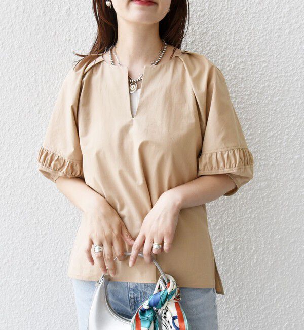 SHIPS for women「〈手洗い可能〉ランタン スリーブ キーネック ブラウス」|シャツ・ブラウス|