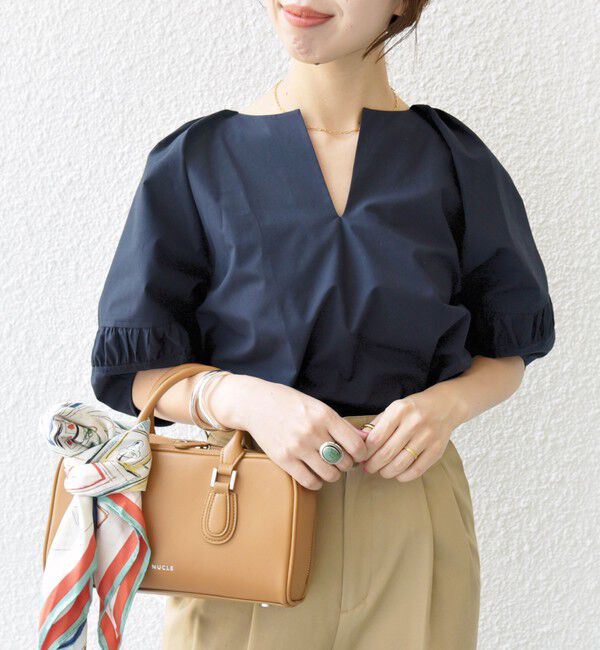 SHIPS for women「〈手洗い可能〉ランタン スリーブ キーネック ブラウス」|シャツ・ブラウス|