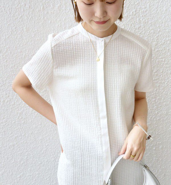 SHIPS for women「〈手洗い可能〉ジャカード バンドカラー ショート スリーブ ブラウス」|シャツ・ブラウス|