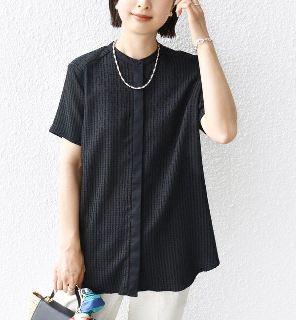 SHIPS for women「〈手洗い可能〉ジャカード バンドカラー ショート スリーブ ブラウス」|シャツ・ブラウス|