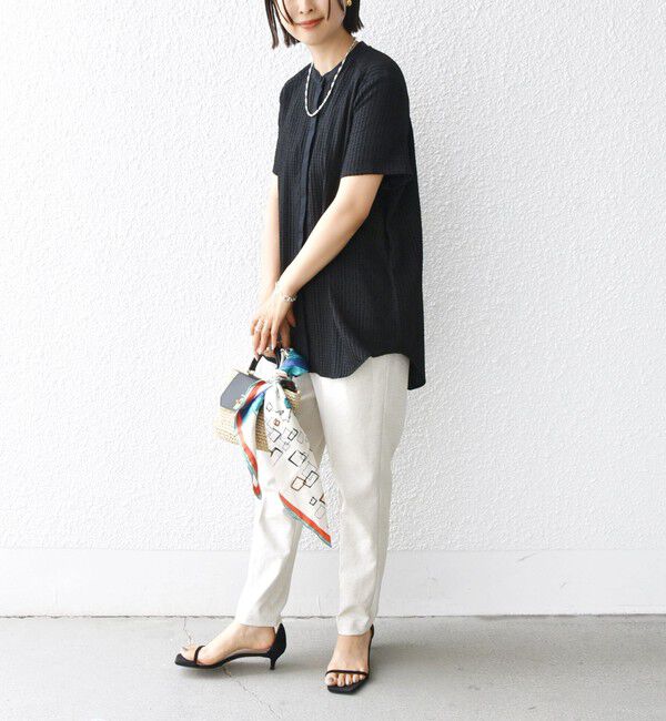 SHIPS for women「〈手洗い可能〉ジャカード バンドカラー ショート スリーブ ブラウス」|シャツ・ブラウス|